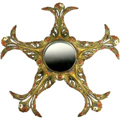 Antique Late 19th Century Art Nouveaux Bronze Sunburst  Mirror
