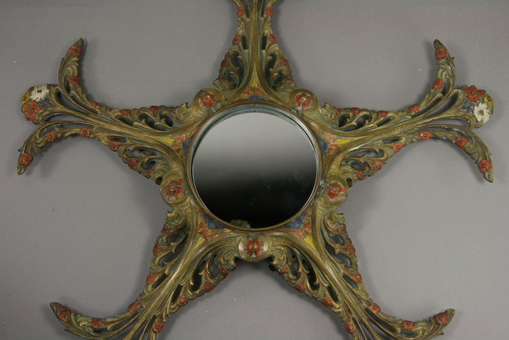 Belgian Antique Late 19th Century Art Nouveaux Bronze Sunburst  Mirror For Sale