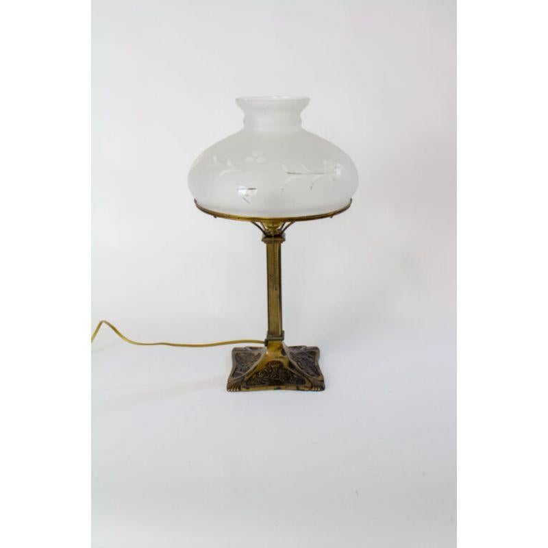 Late 19th Century Art Nouveau Aged Gilt Gas Table Lamp with Glass Shade 3