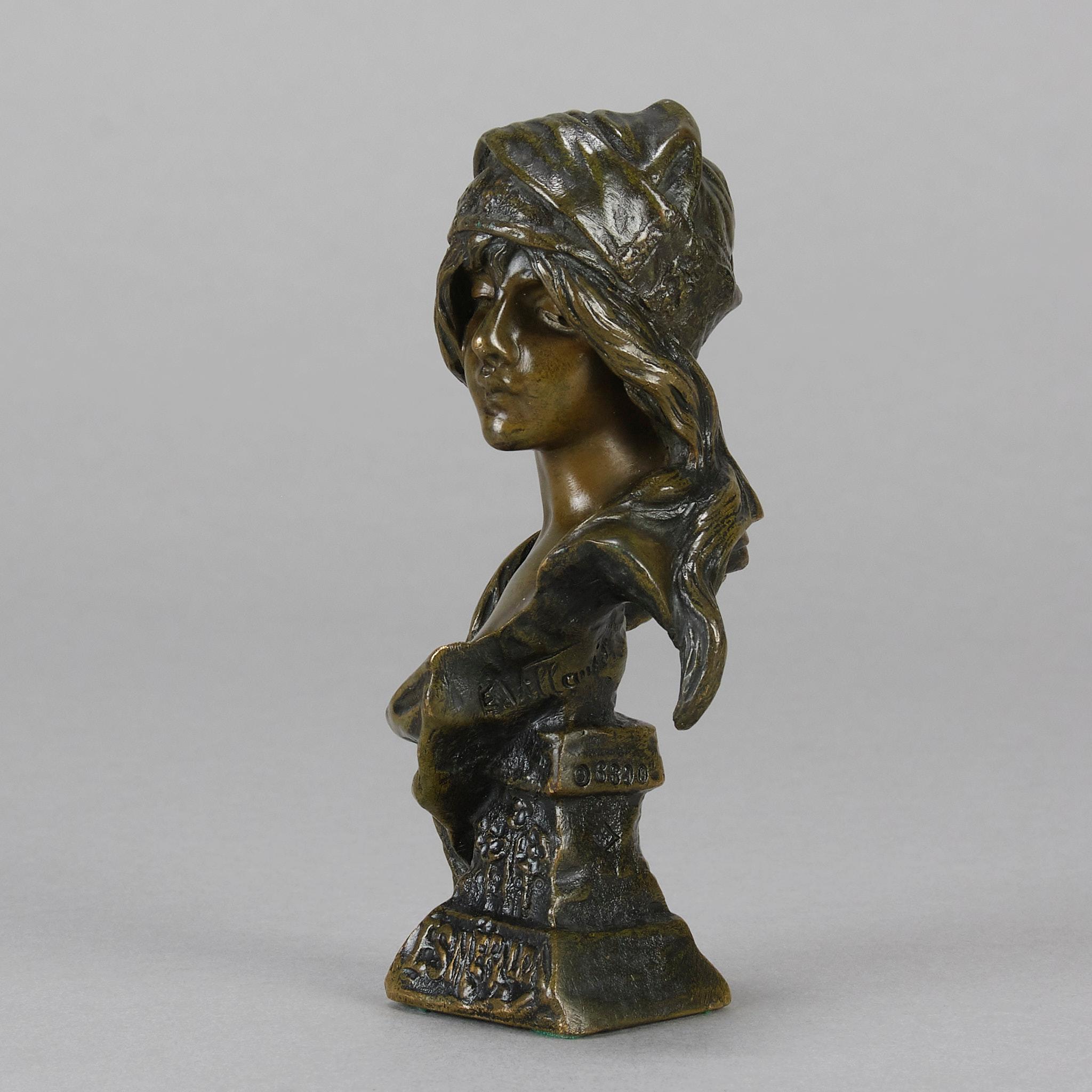 Jugendstil-Bronzebüste „Esmerelda“ aus dem späten 19. Jahrhundert von Emmanuel Villanis im Angebot 4