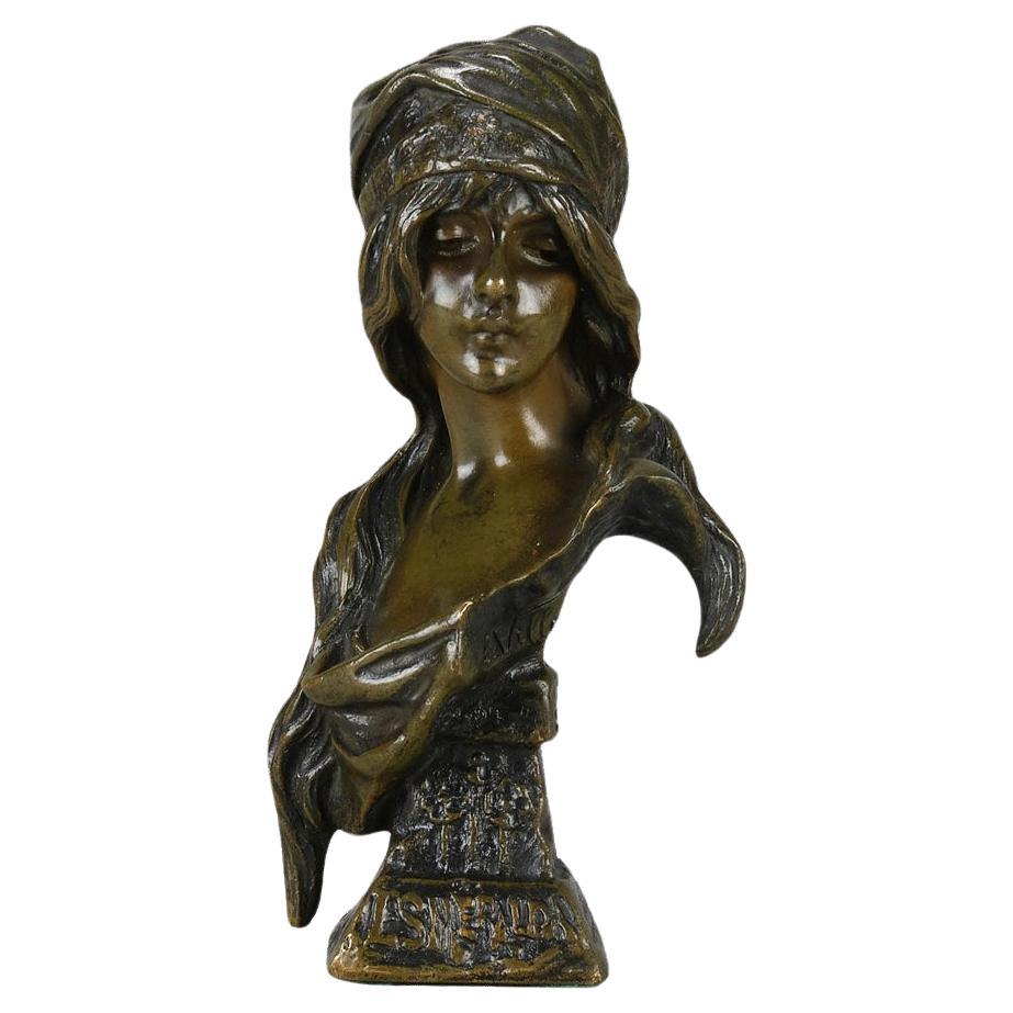Late 19th Century Art Nouveau Bronze Bust "Esmerelda" by Emmanuel Villanis For Sale