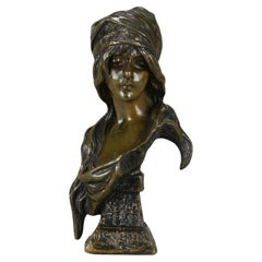 Antique Late 19th Century Art Nouveau Bronze Bust "Esmerelda" by Emmanuel Villanis