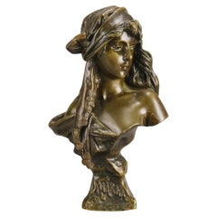 Late 19th Century Art Nouveau Bronze Bust "Miarka" by Emmanuel Villanis