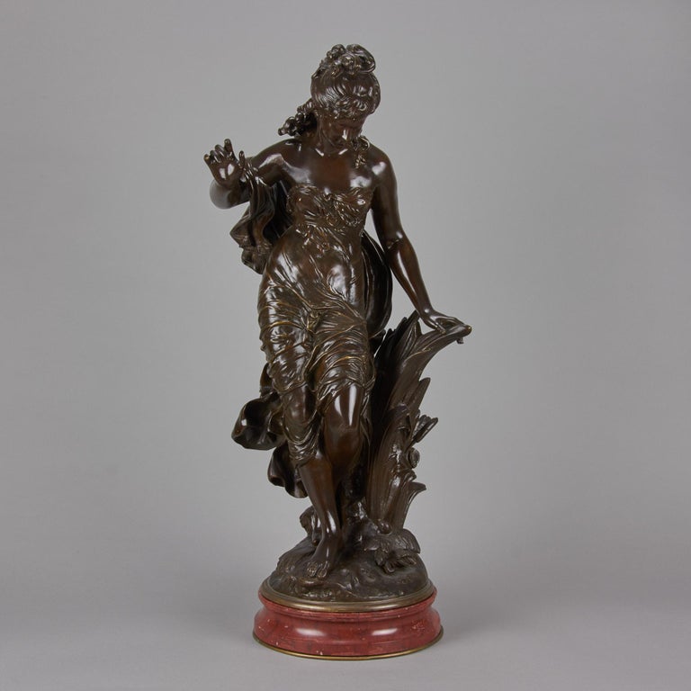 Late-19th Century Art Nouveau Bronze Entitled "Femme avec Oiseau" by A  Moreau For Sale at 1stDibs