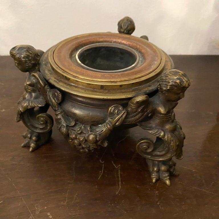 Late 19th Century Art Nouveau Bronze Italian Inkwell by Antonio Pandiani For Sale 7
