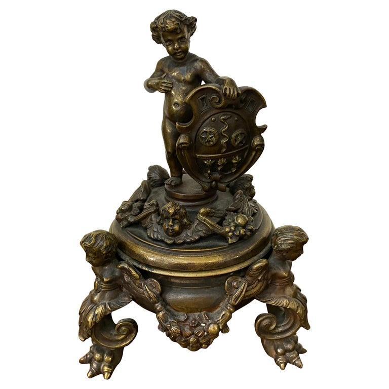 Late 19th Century Art Nouveau Bronze Italian Inkwell by Antonio Pandiani For Sale 9