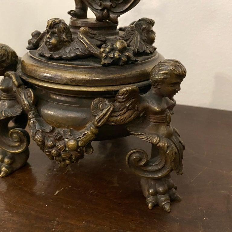 Late 19th Century Art Nouveau Bronze Italian Inkwell by Antonio Pandiani For Sale 1