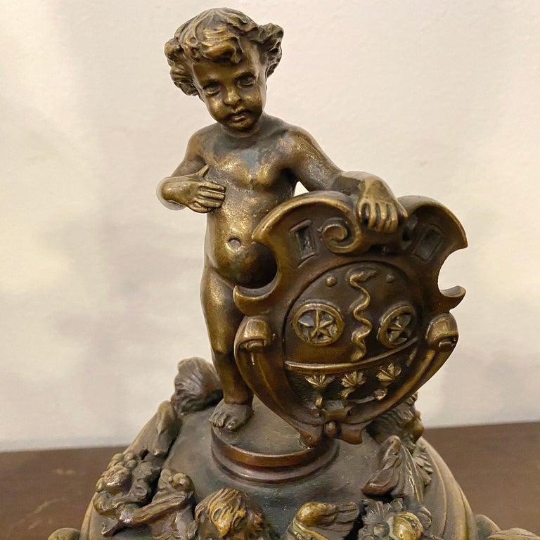 Late 19th Century Art Nouveau Bronze Italian Inkwell by Antonio Pandiani For Sale 3