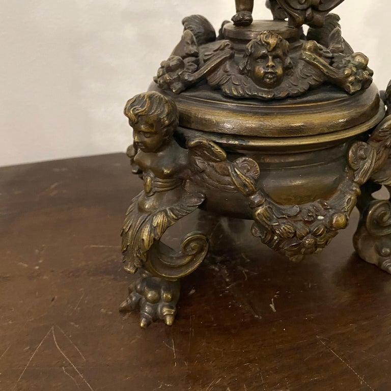 Late 19th Century Art Nouveau Bronze Italian Inkwell by Antonio Pandiani For Sale 5