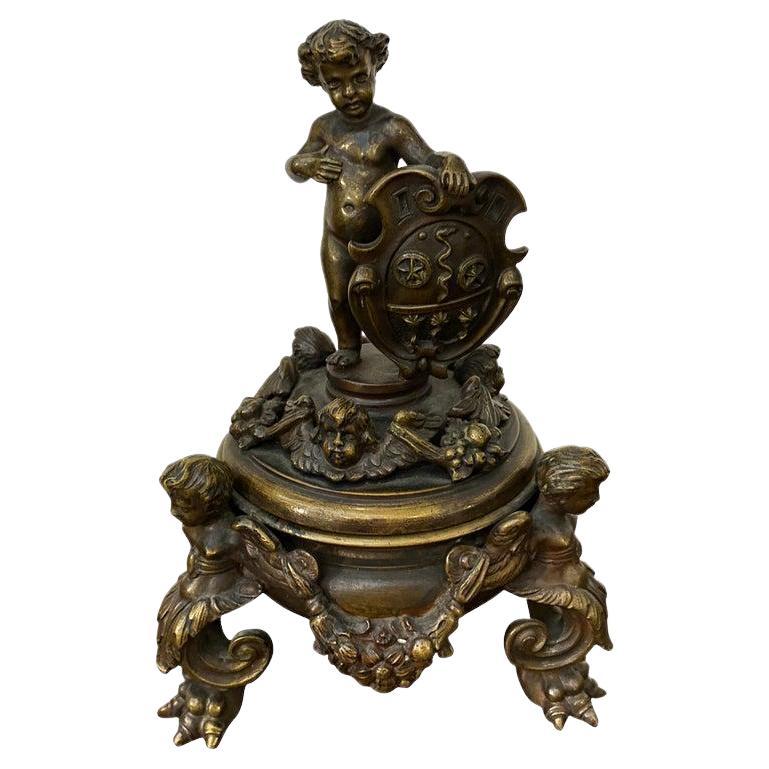 Late 19th Century Art Nouveau Bronze Italian Inkwell by Antonio Pandiani For Sale