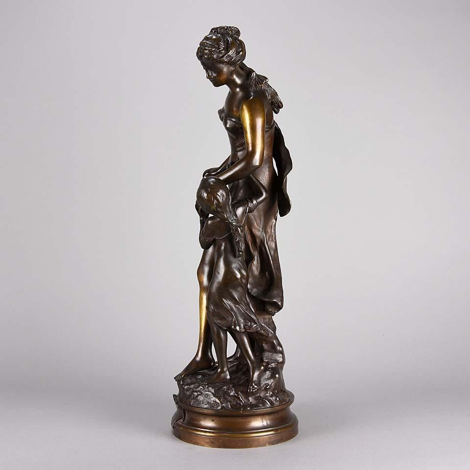 Late 19th Century Art Nouveau Bronze “La Reconnaissance” by Mathurin Moreau 1