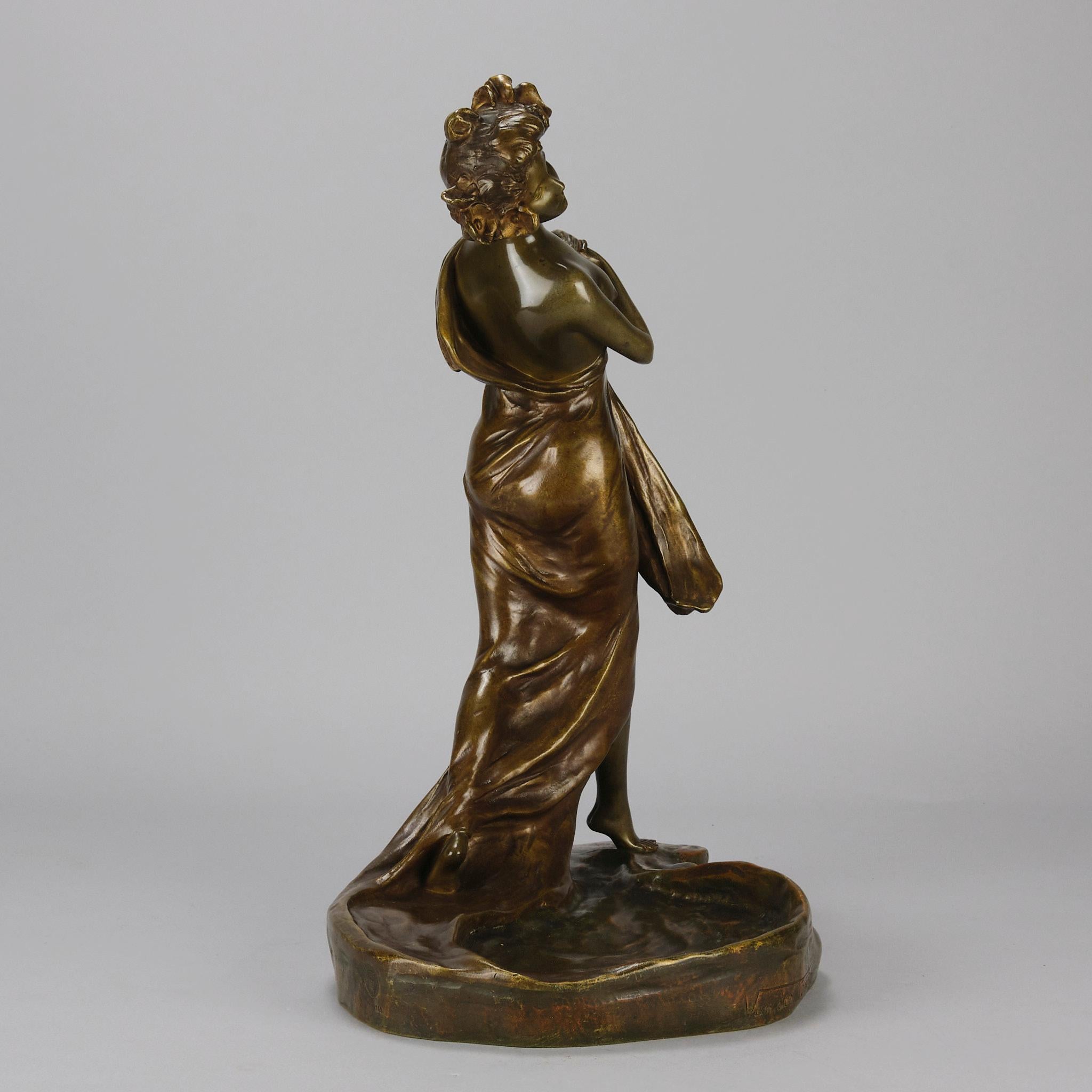 Jugendstil-Bronze „Nouveau-Dame“ aus dem späten 19. Jahrhundert von Georges Van Der Straeten im Angebot 1