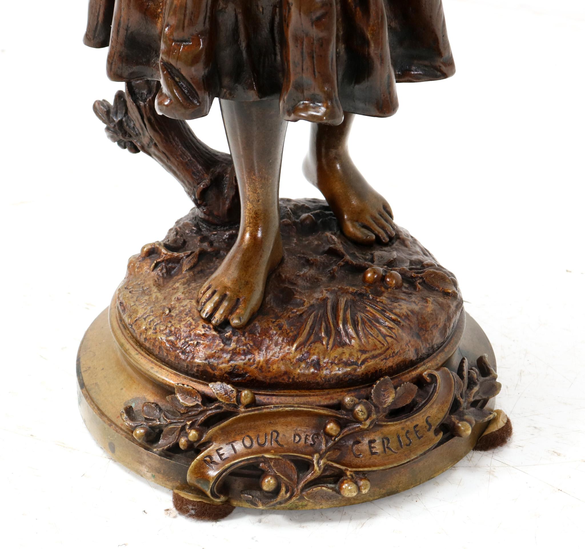 Late 19th Century Art Nouveau Bronze Retour Des Cerises by Charles Anfrie For Sale 7