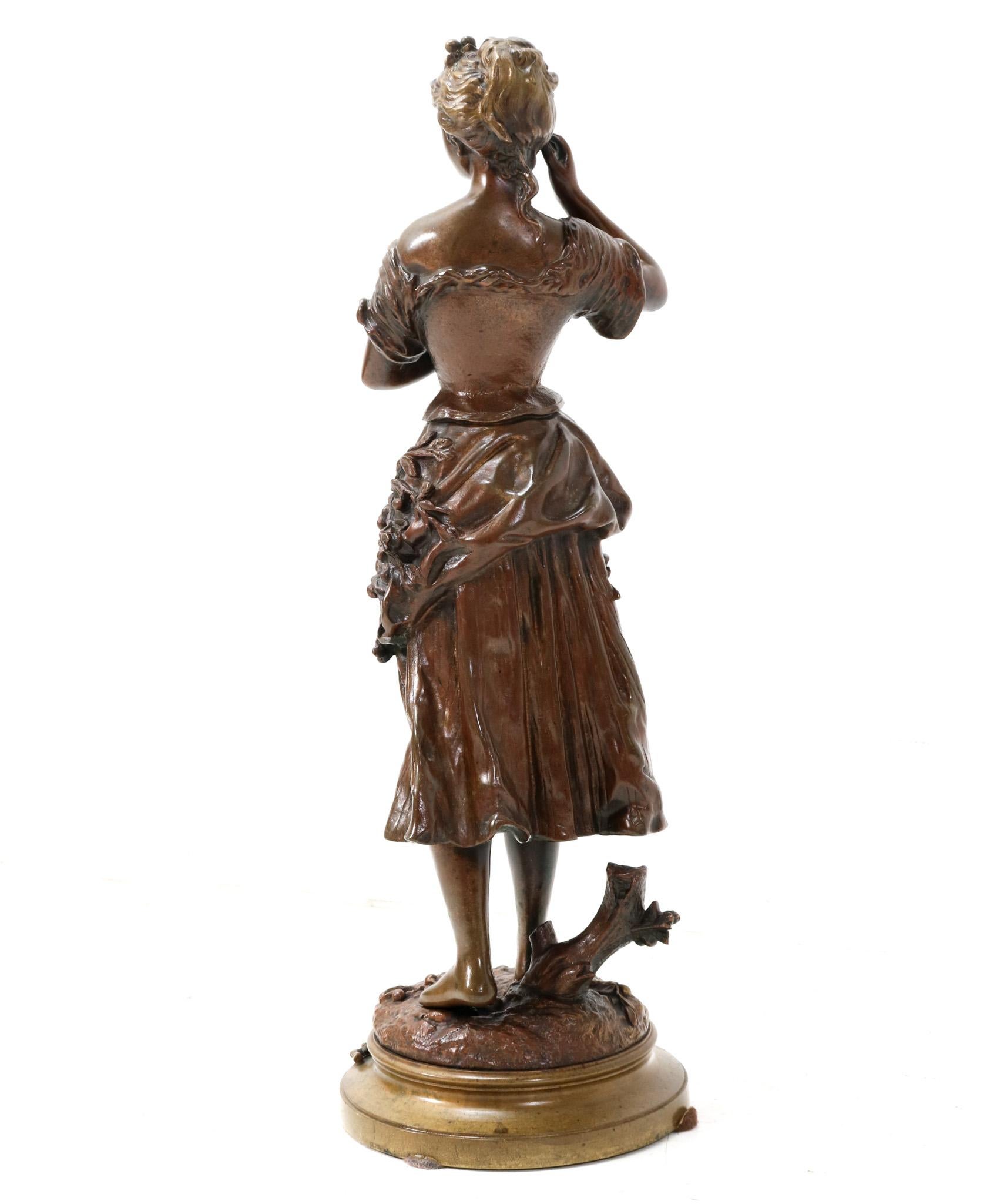 French Late 19th Century Art Nouveau Bronze Retour Des Cerises by Charles Anfrie For Sale