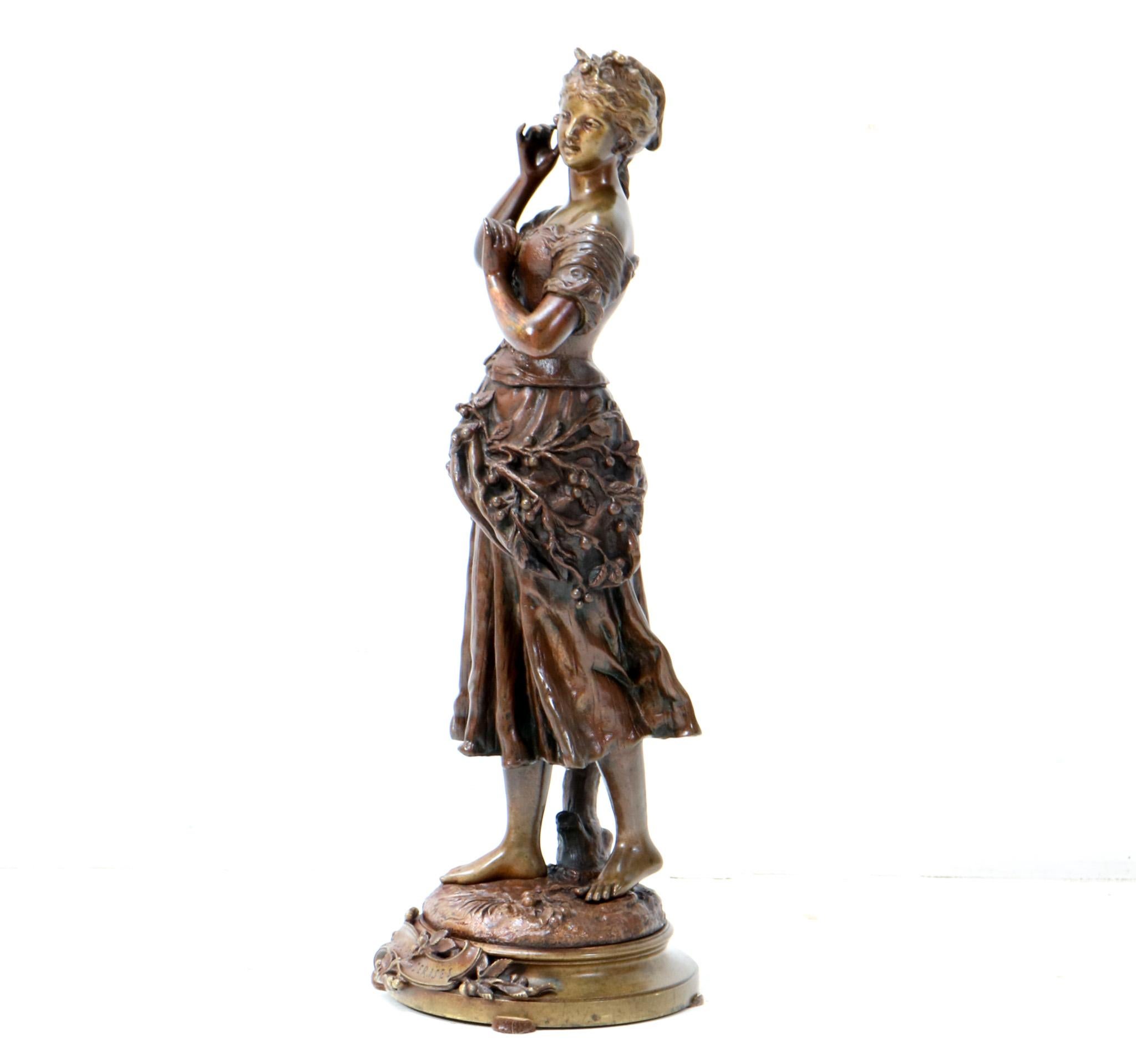 Late 19th Century Art Nouveau Bronze Retour Des Cerises by Charles Anfrie For Sale 2