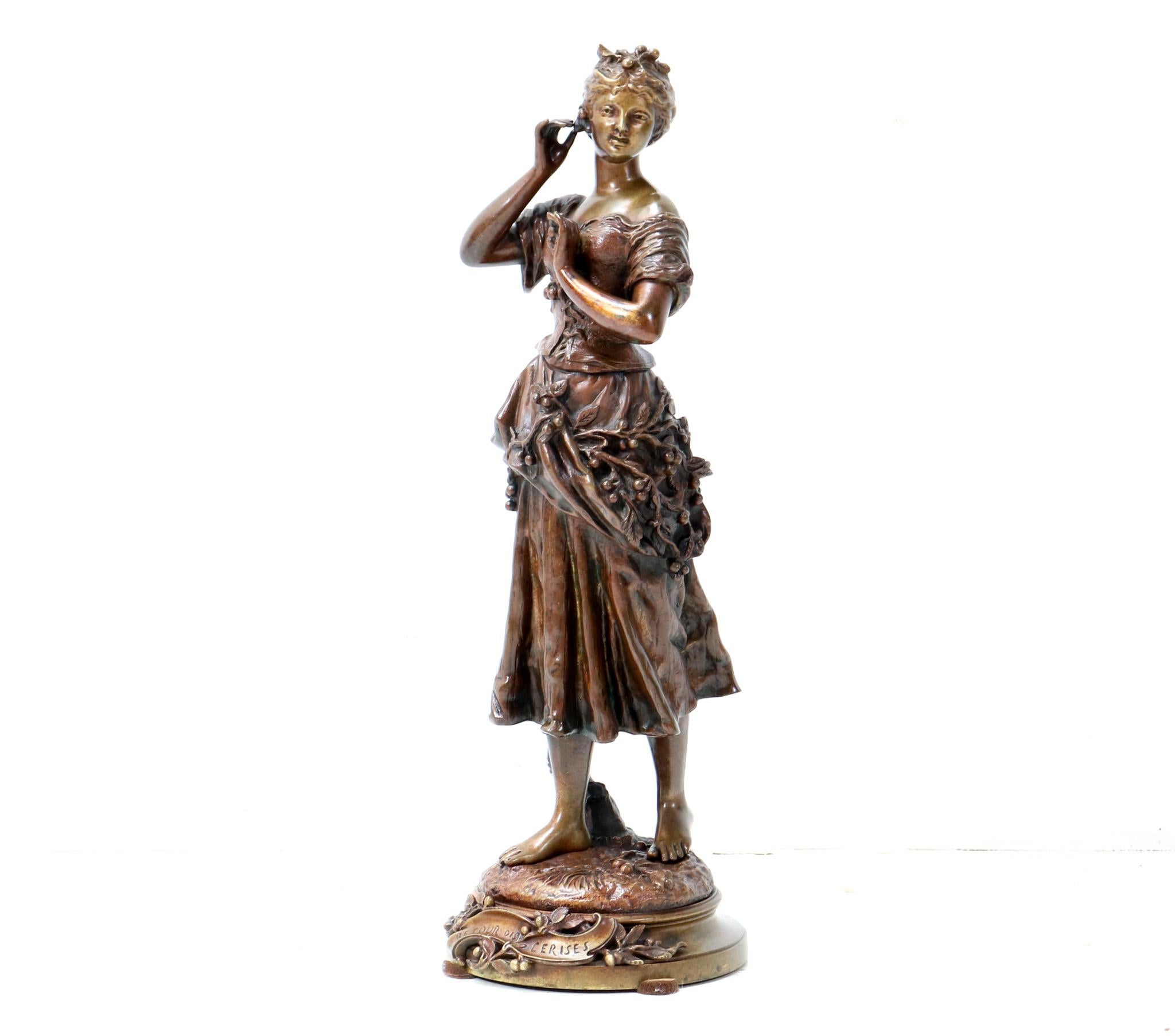 Fin du 19ème siècle Art Nouveau Bronze Retour Des Cerises par Charles Anfrie en vente 1