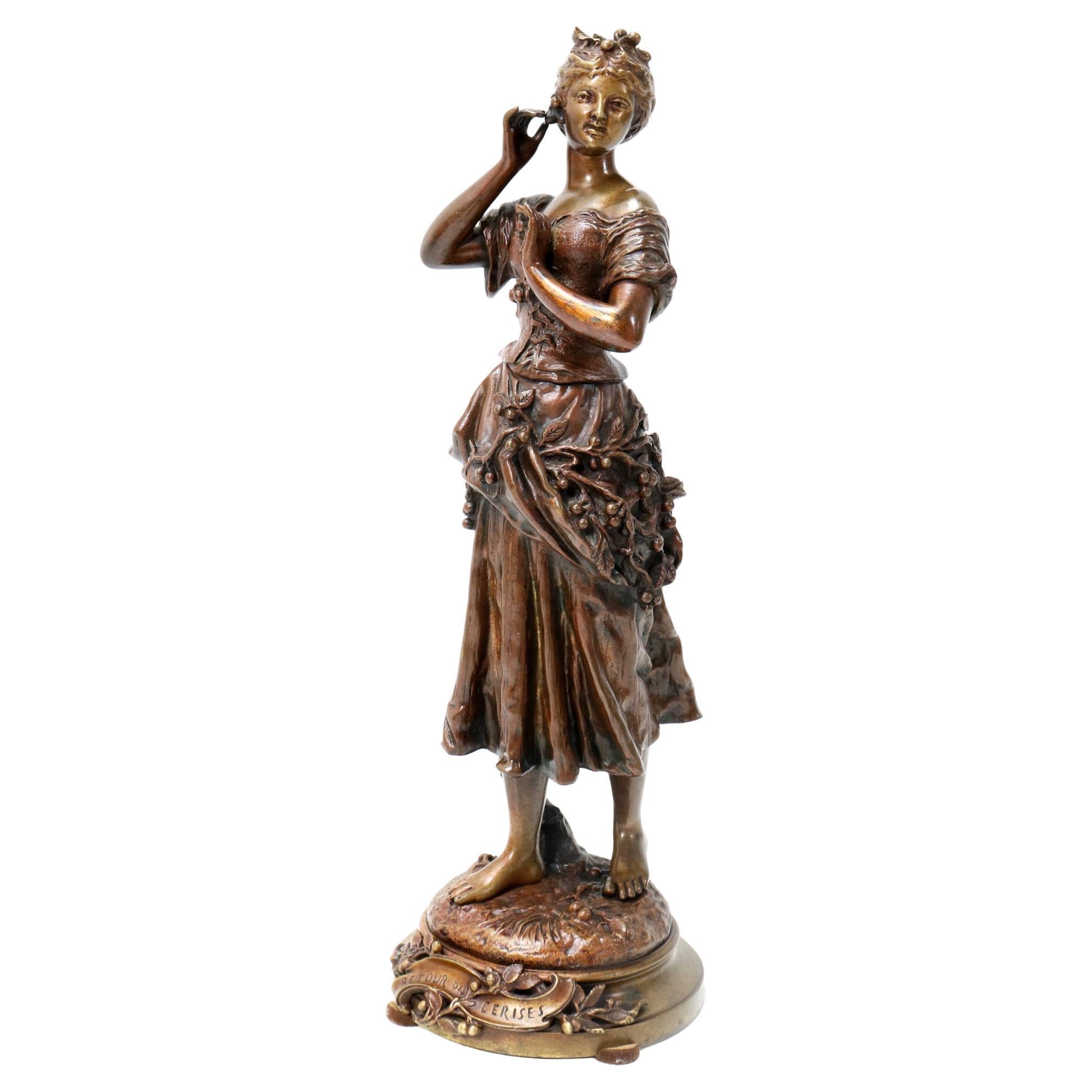 Jugendstil-Retour Des Cerises aus Bronze von Charles Anfrie aus dem späten 19. Jahrhundert