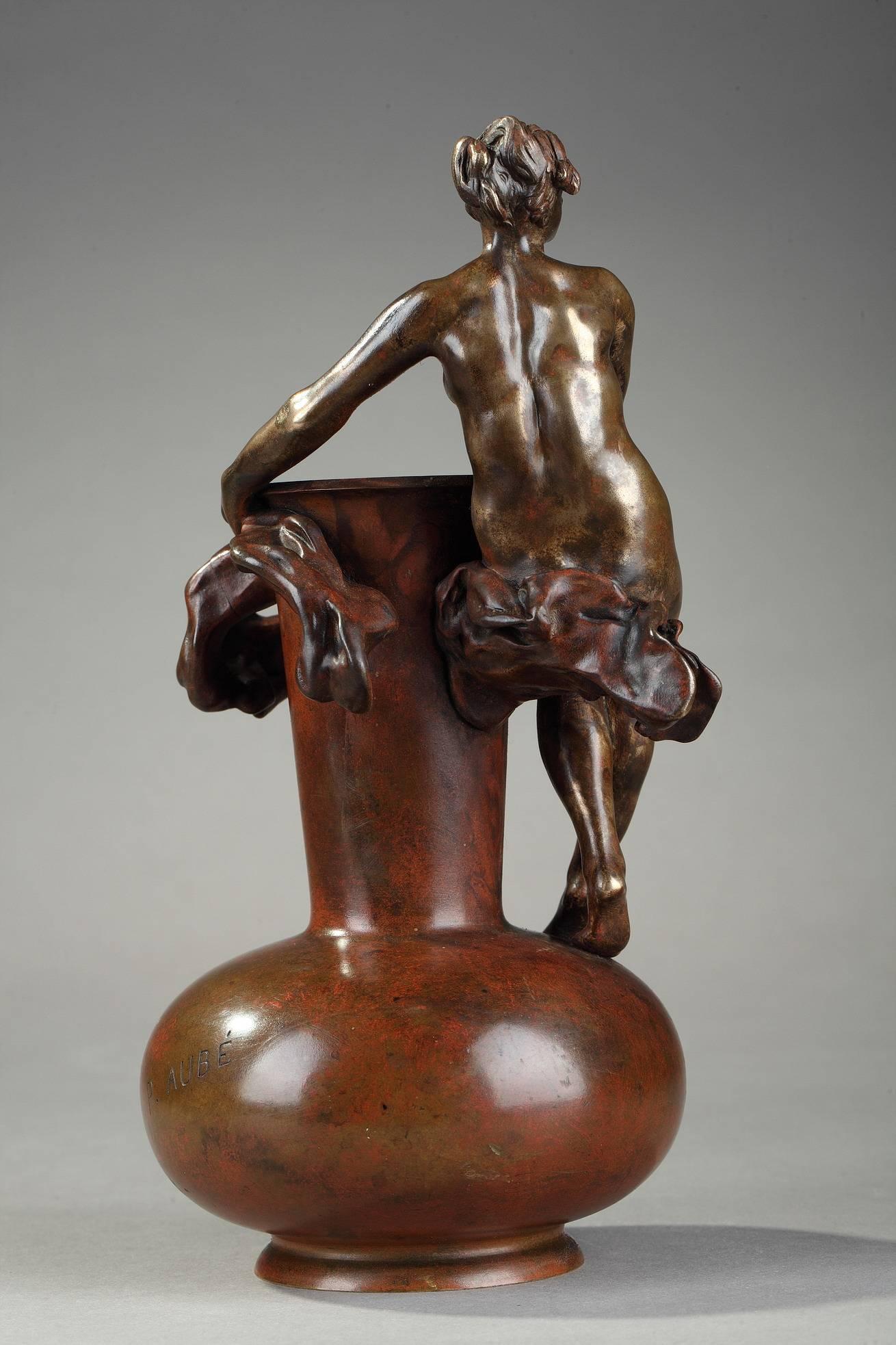French Late 19th Century Art Nouveau Bronze Vase by Jean-Paul Aubé