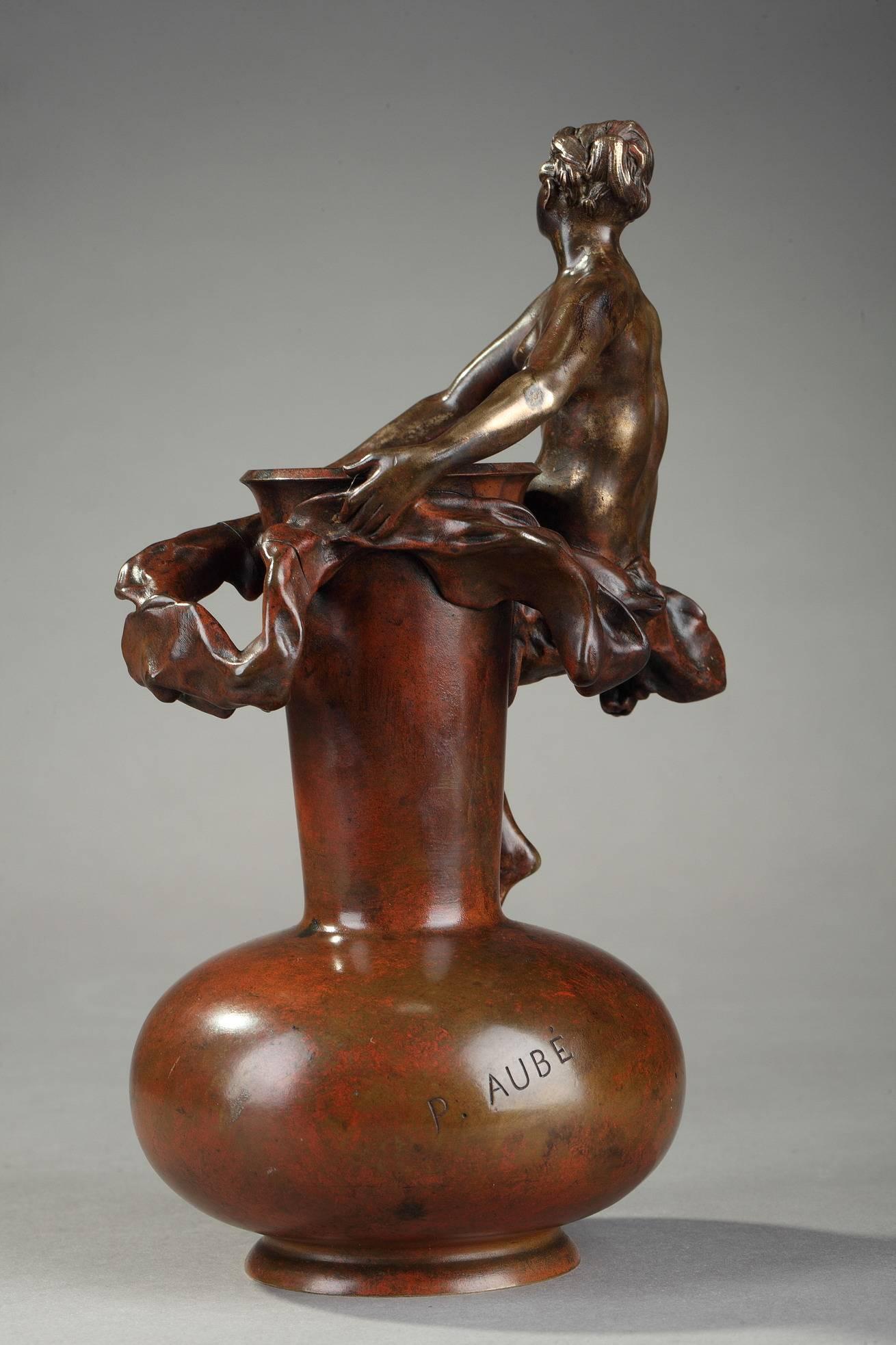 Patinated Late 19th Century Art Nouveau Bronze Vase by Jean-Paul Aubé