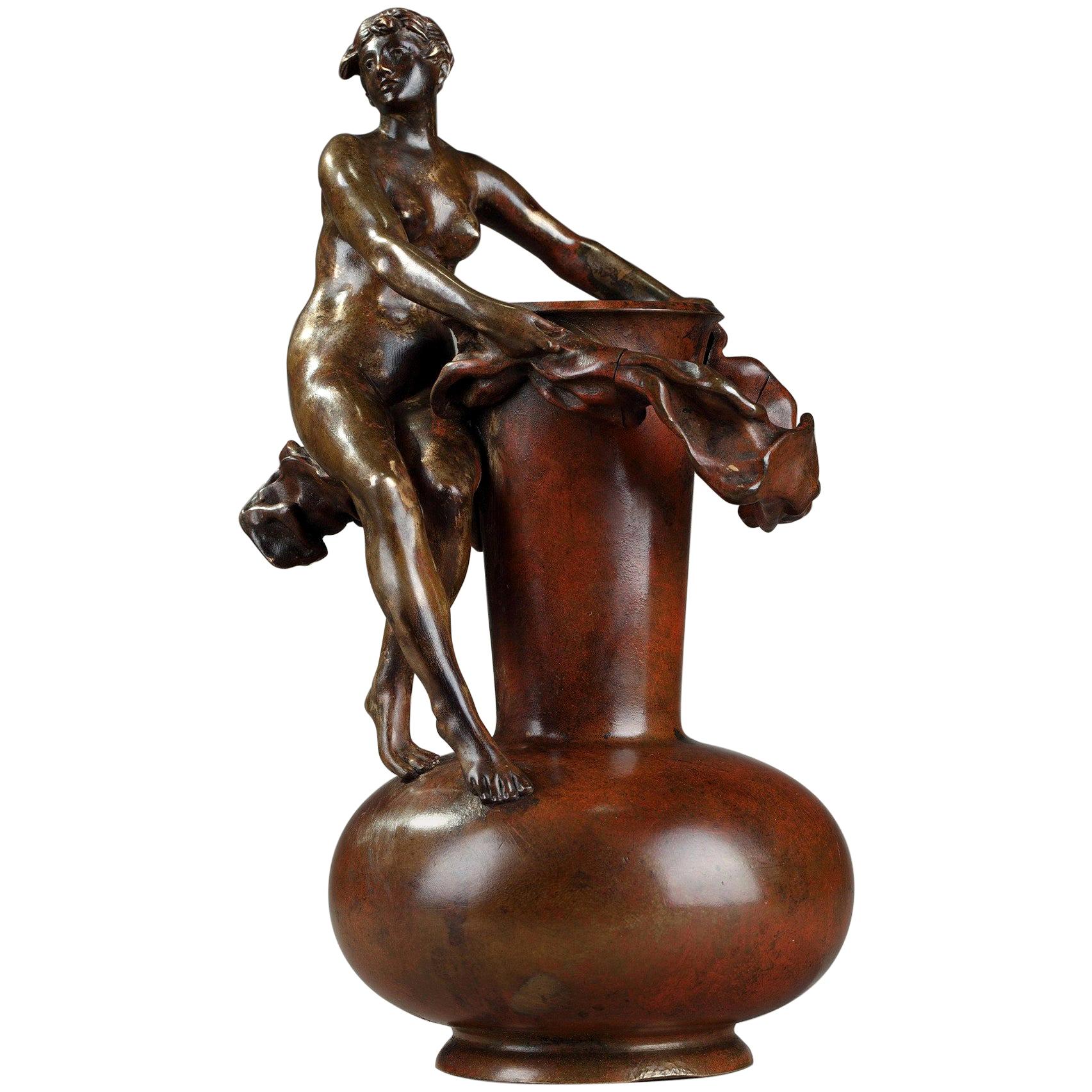 Late 19th Century Art Nouveau Bronze Vase by Jean-Paul Aubé