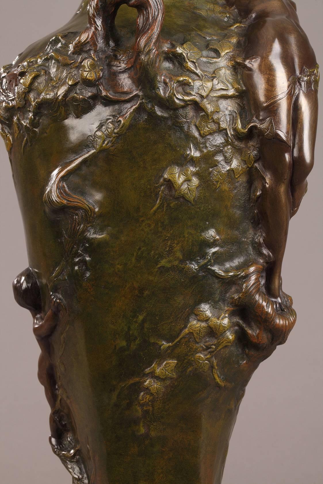 French Late 19th Century Art Nouveau Bronze Vase by Marcel Debut For Sale