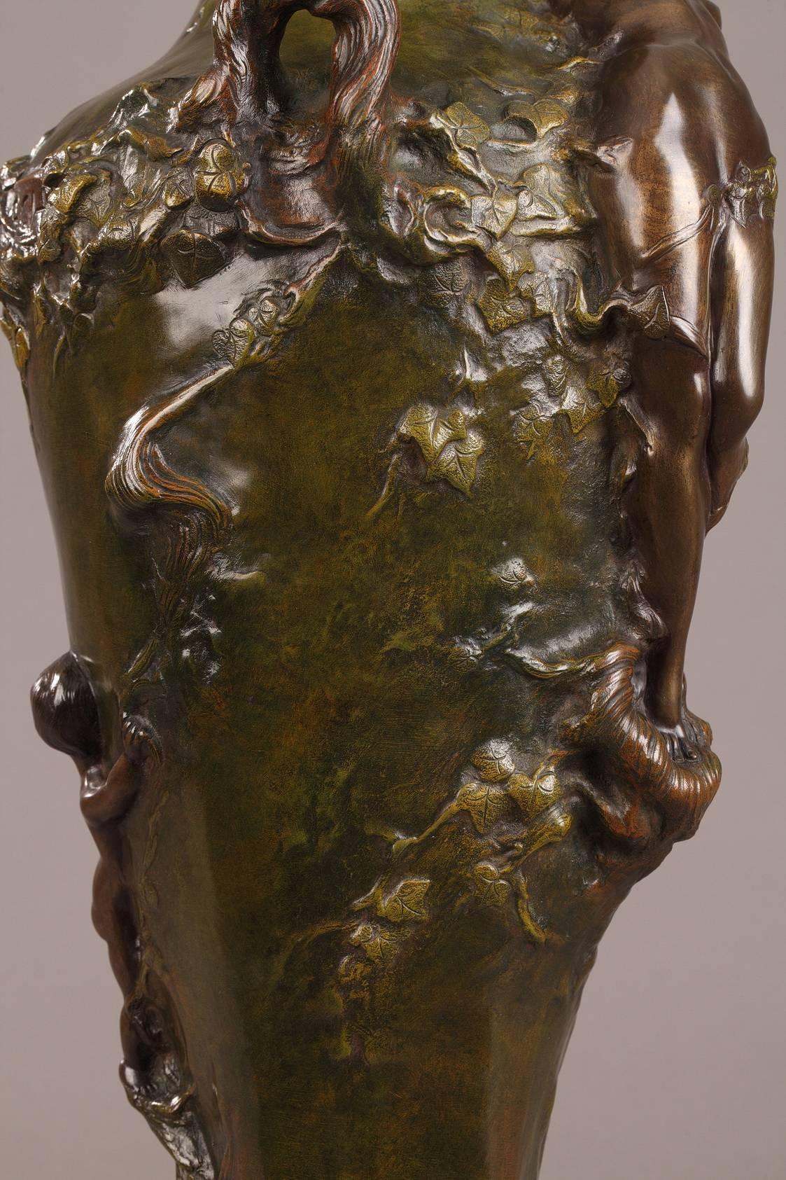 French Late 19th Century Art Nouveau Bronze Vase by Marcel Debut