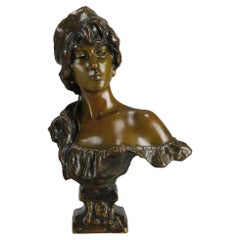 Antique Late 19th Century Art Nouveau Bust Entitled "Lola" by Emmanuel Villanis