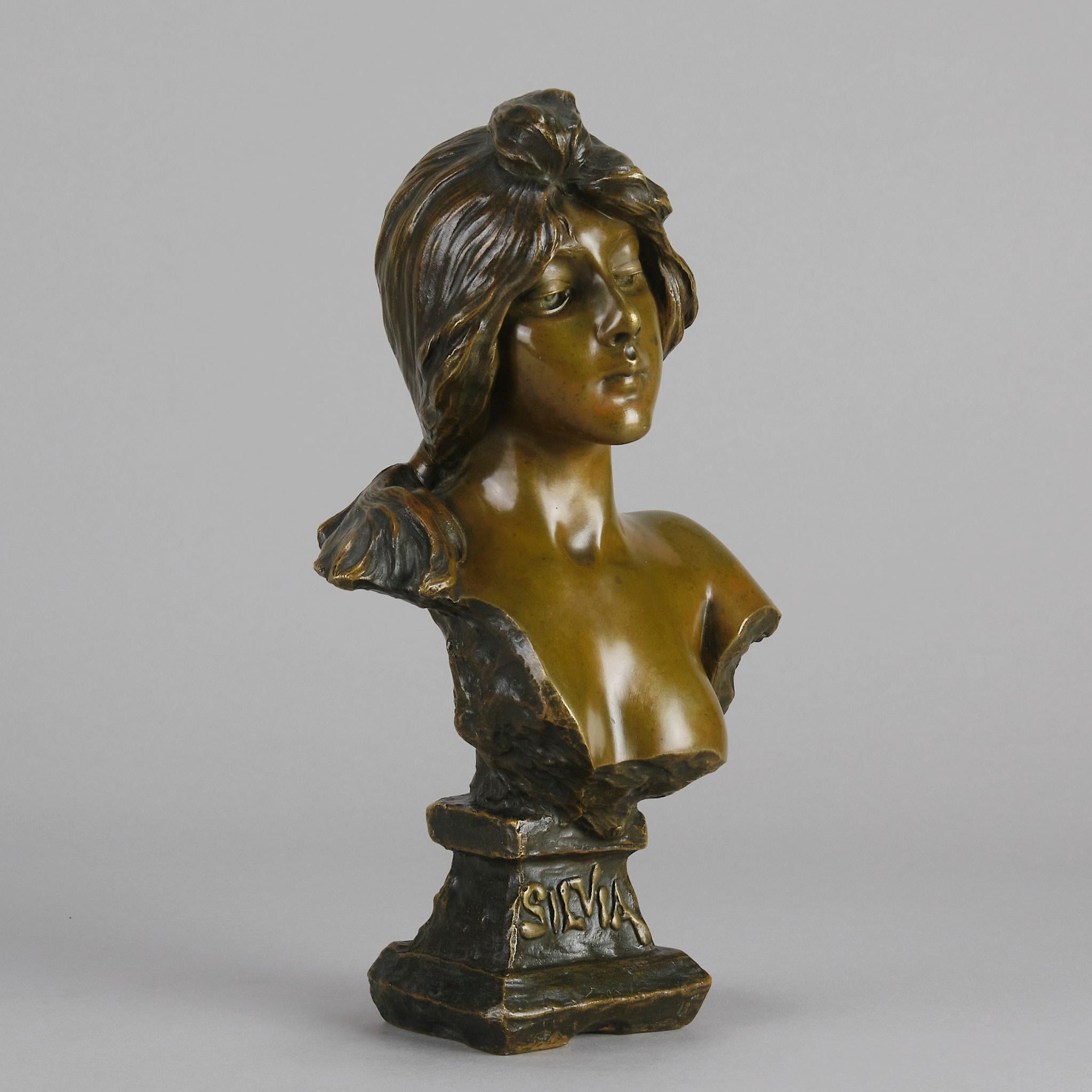 Cast Late 19th Century Art Nouveau Bust entitled 