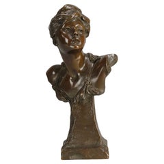 Late 19th Century Art Nouveau Bronze "Bust of a Lady" by Ernest Barrias