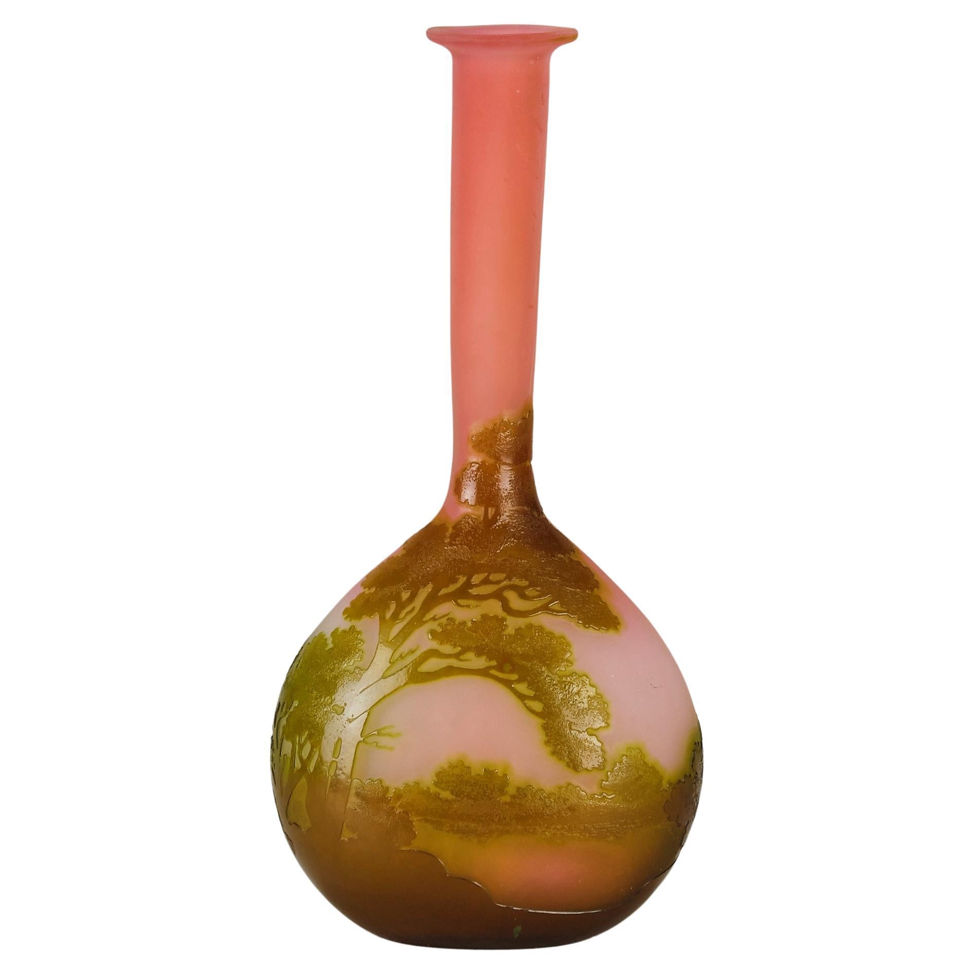 Late 19th Century Art Nouveau Cameo Glass "Banjo Landscape Vase" by Emile Galle For Sale