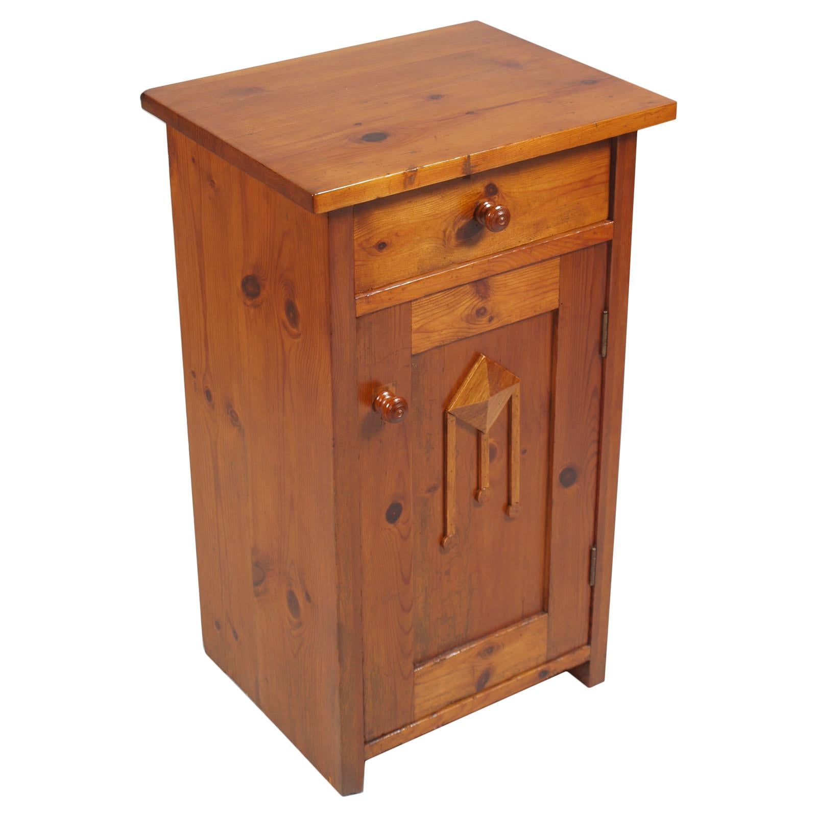 Late 19th Century Art Nouveau Country Nightstand Cabinet Restored Wax-Polished  For Sale