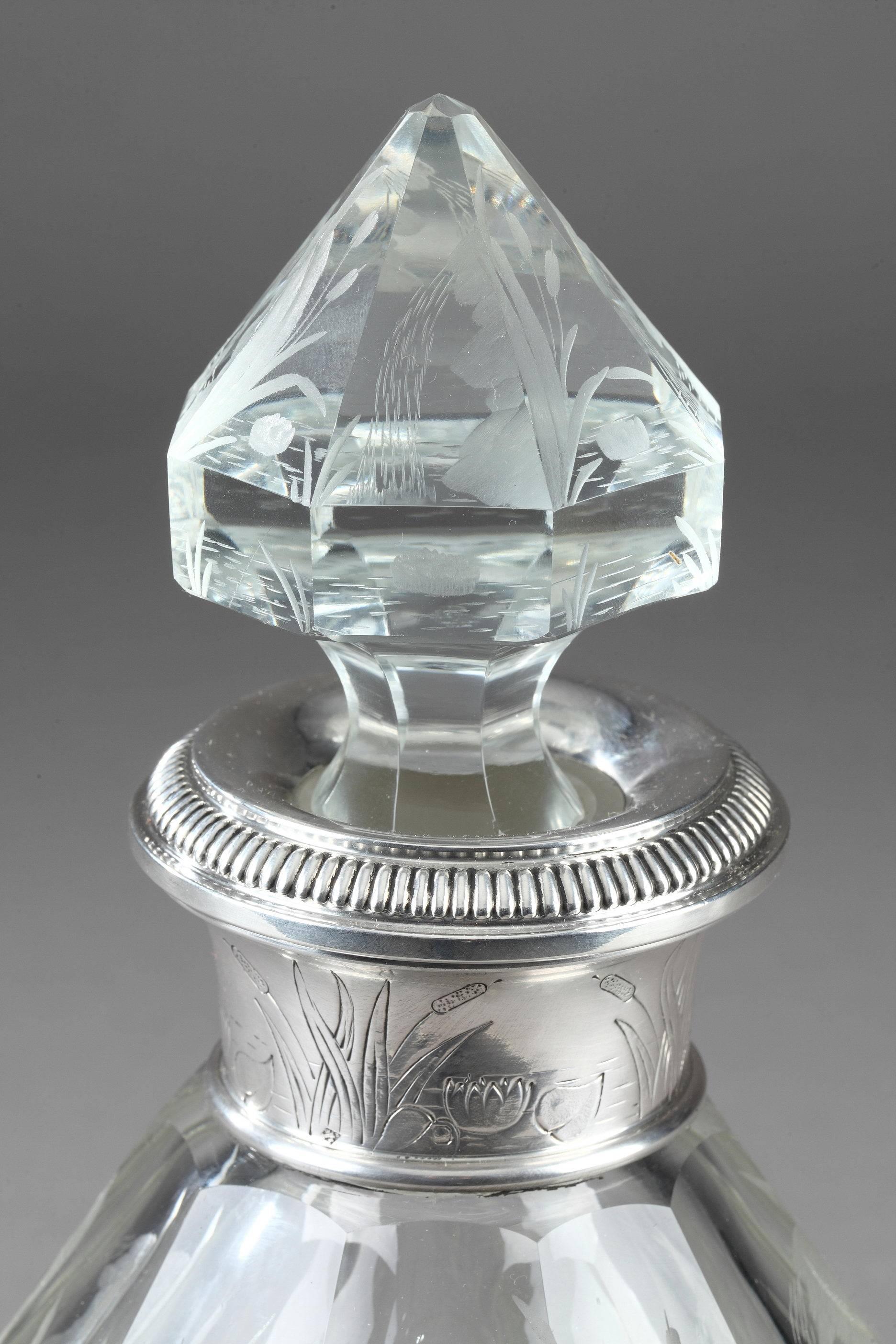 Late 19th Century Art Nouveau Crystal and Silver Flask 2