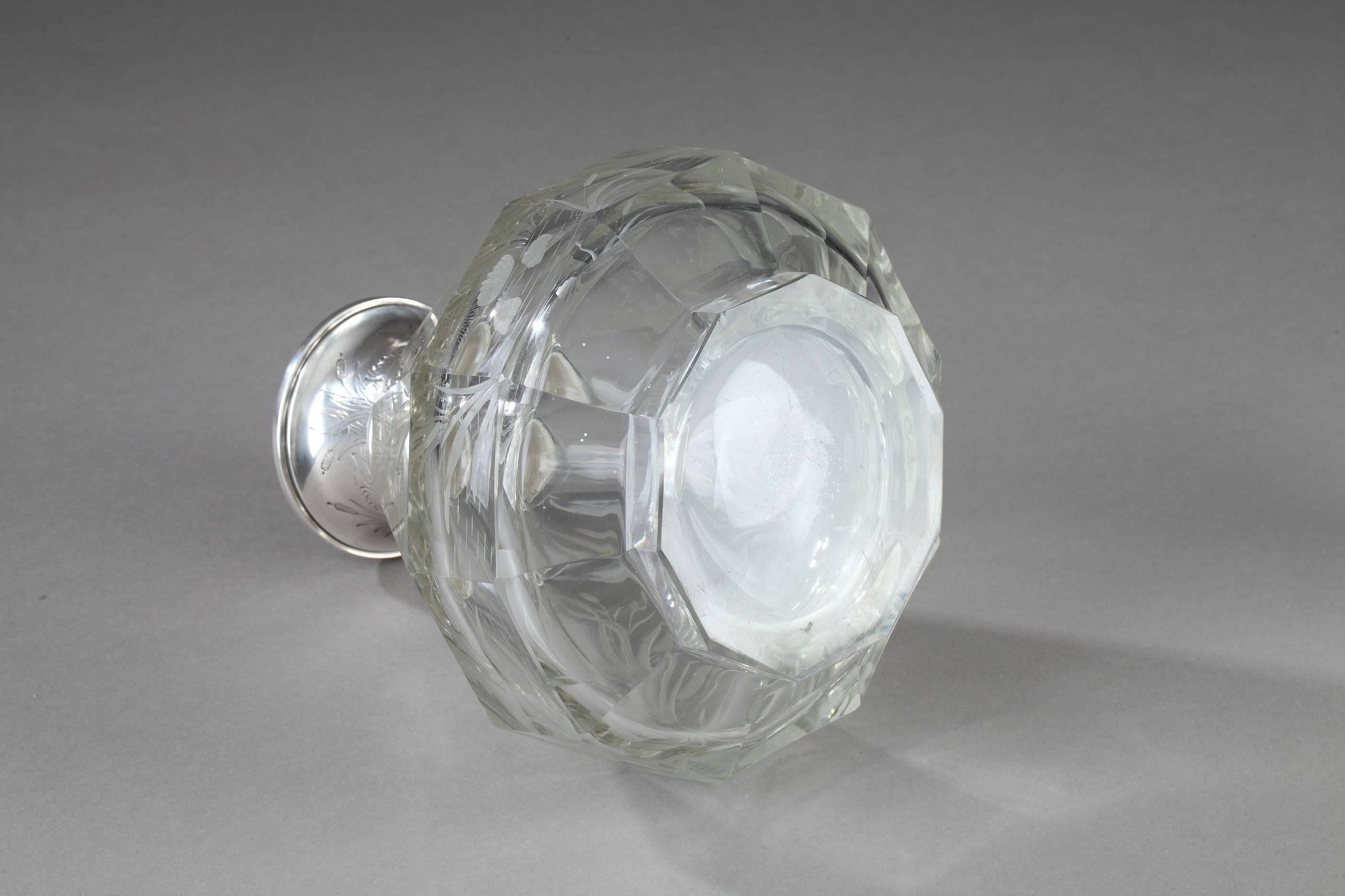 Late 19th Century Art Nouveau Crystal and Silver Flask 5