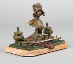 Late 19th Century Art Nouveau Dektop Inkwell, Alphonse Nelson