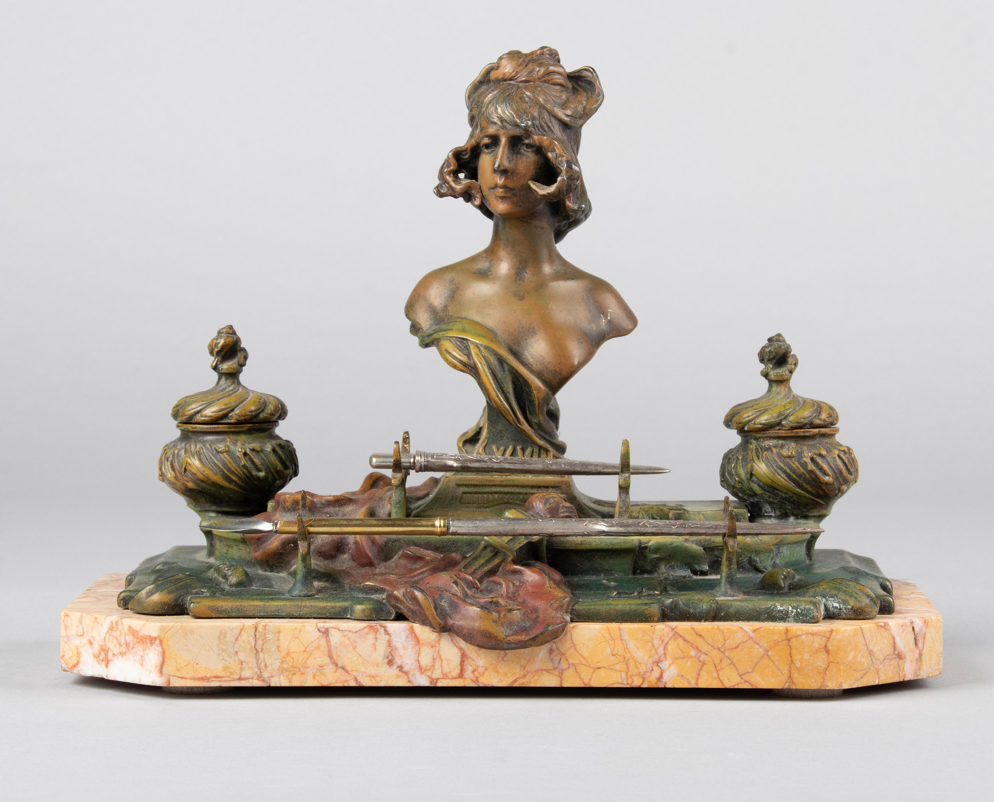 Late 19th Century Art Nouveau Dektop Inkwell, Alphonse Nelson In Good Condition In Casteren, Noord-Brabant