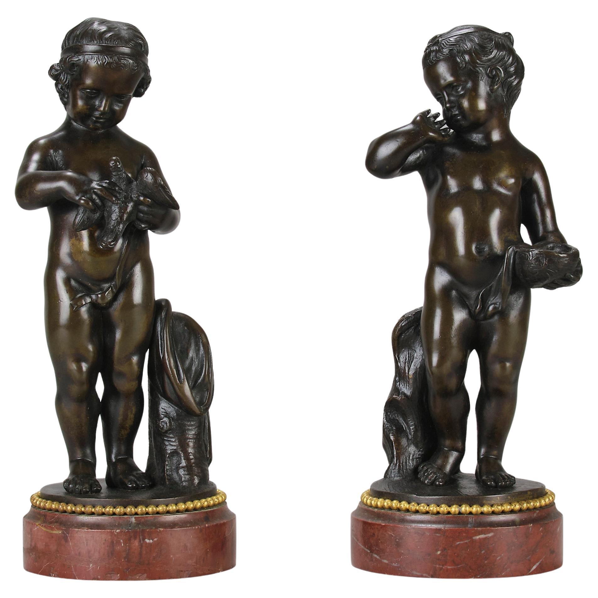 Französische Jugendstil-Bronze des späten 19. Jahrhunderts mit dem Titel „ Junge und Mädchen“