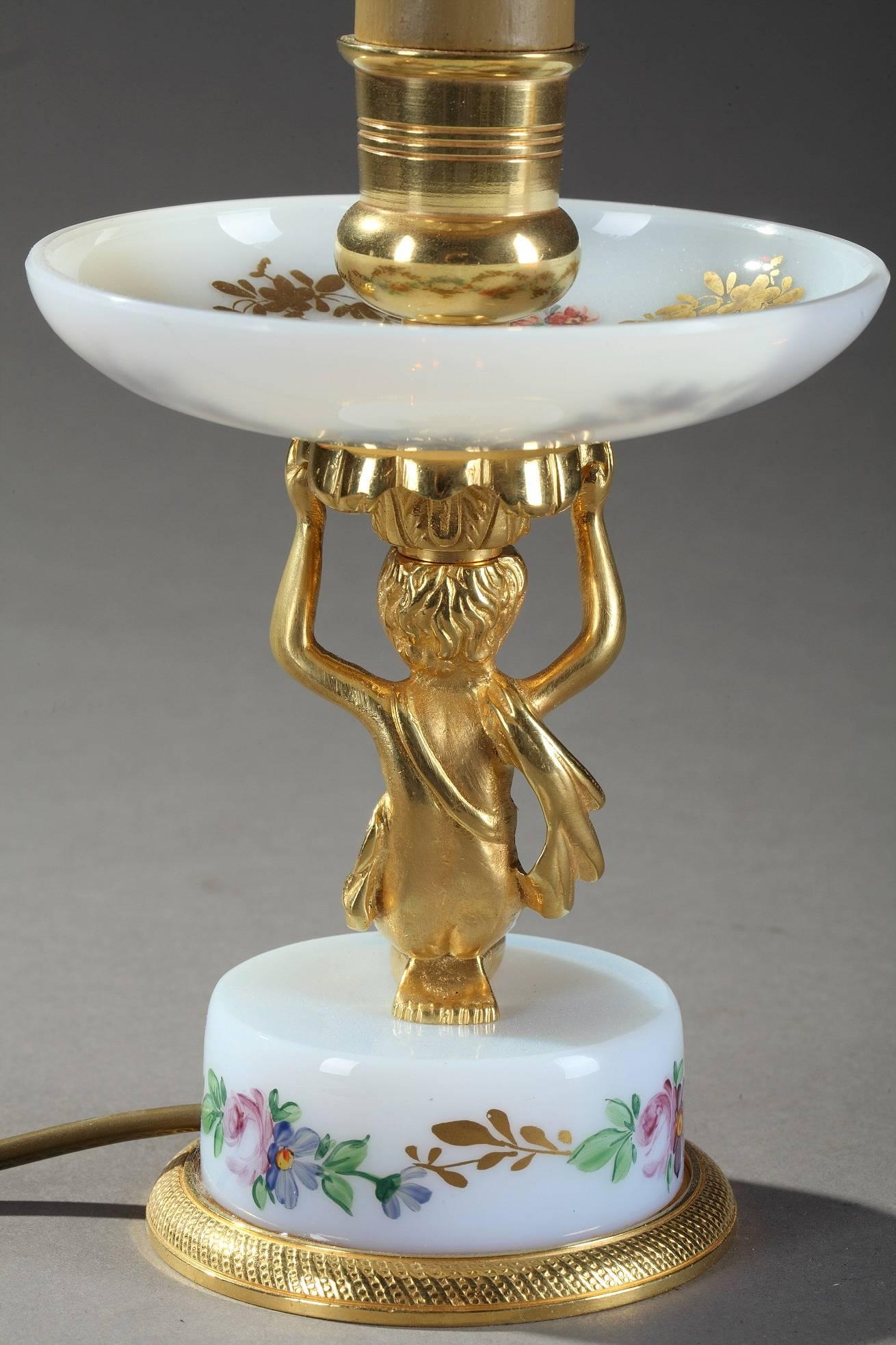 Late 19th Century Art Nouveau Opaline Table Lamp (Gemalt)