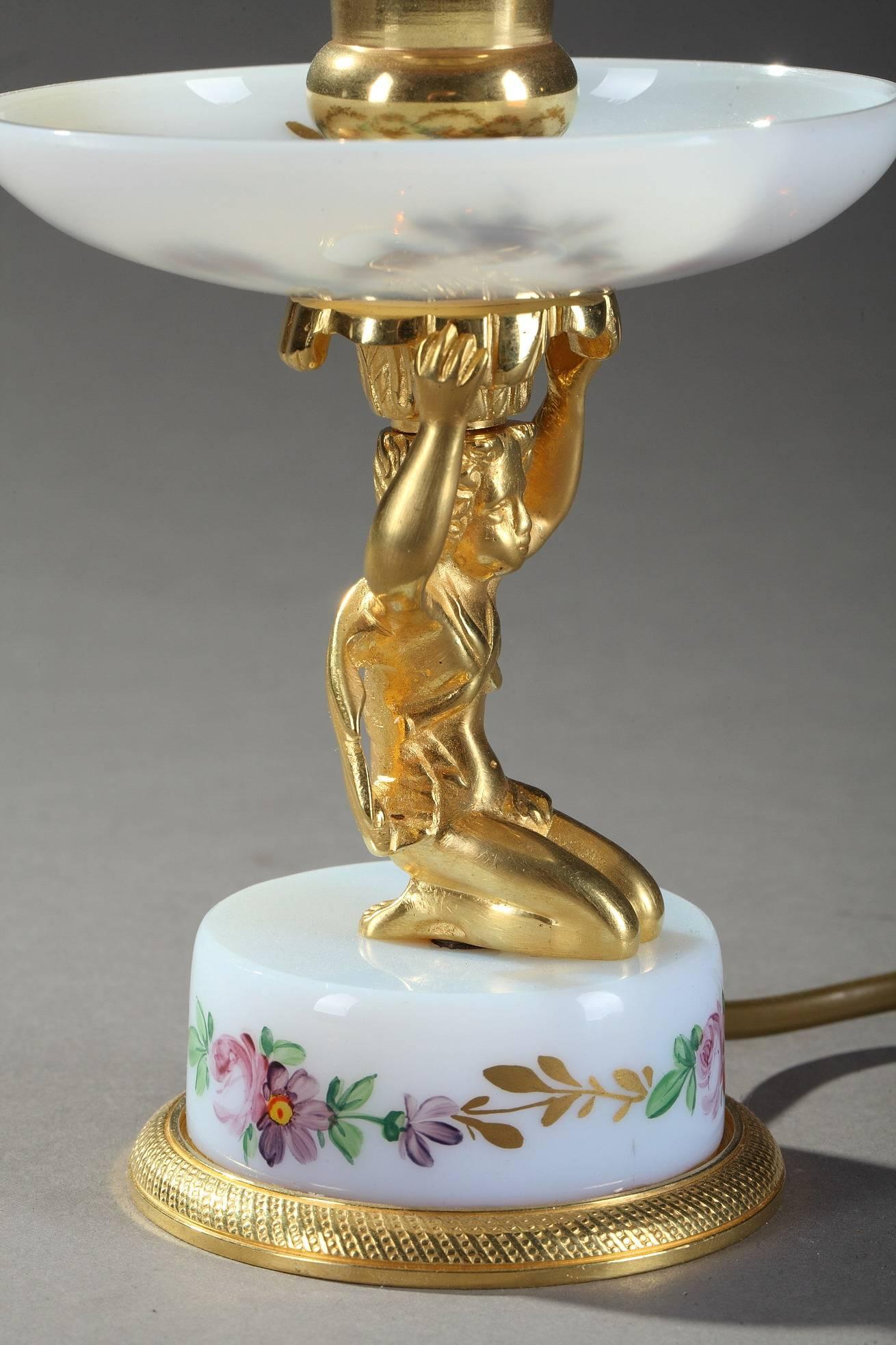 Bronze Late 19th Century Art Nouveau Opaline Table Lamp