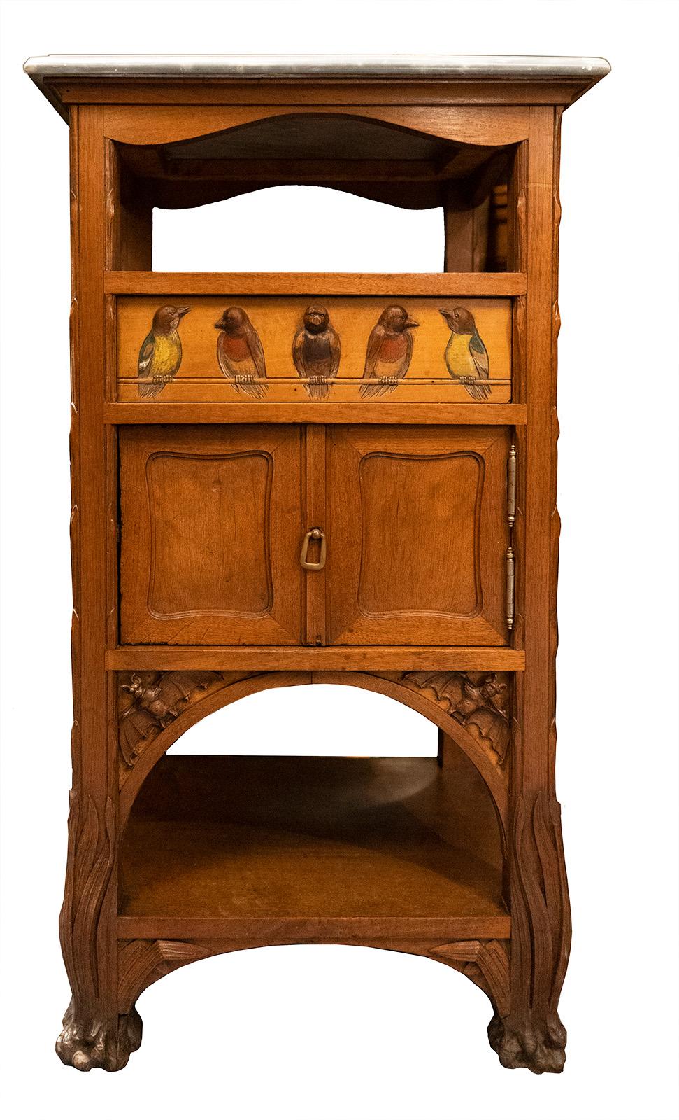 Walnut Late 19th Century Art Nouveau Owl & Birds Bedroom Suite