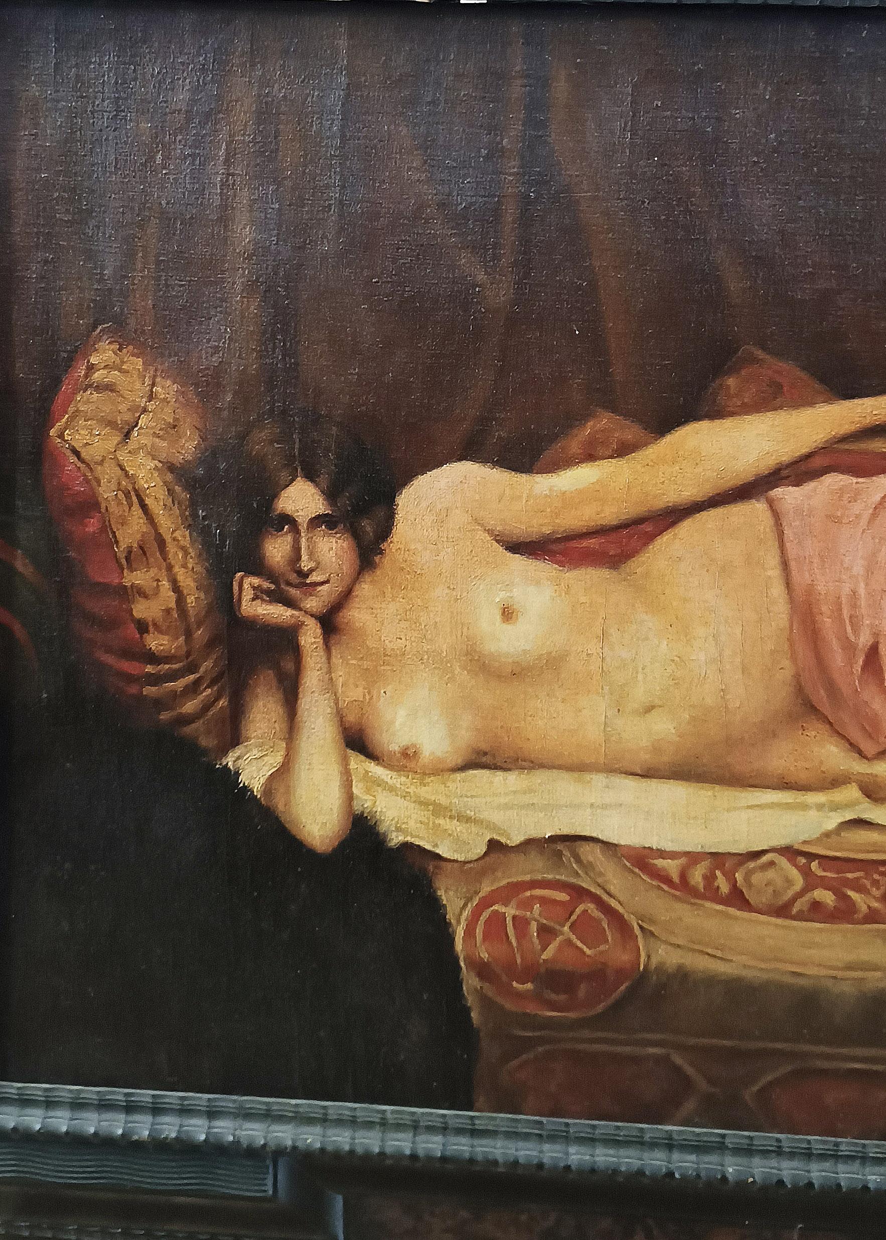 LATE 19th CENTURY ART NOUVEAU PAINTING OF A FEMALE NUDE (Art nouveau) im Angebot