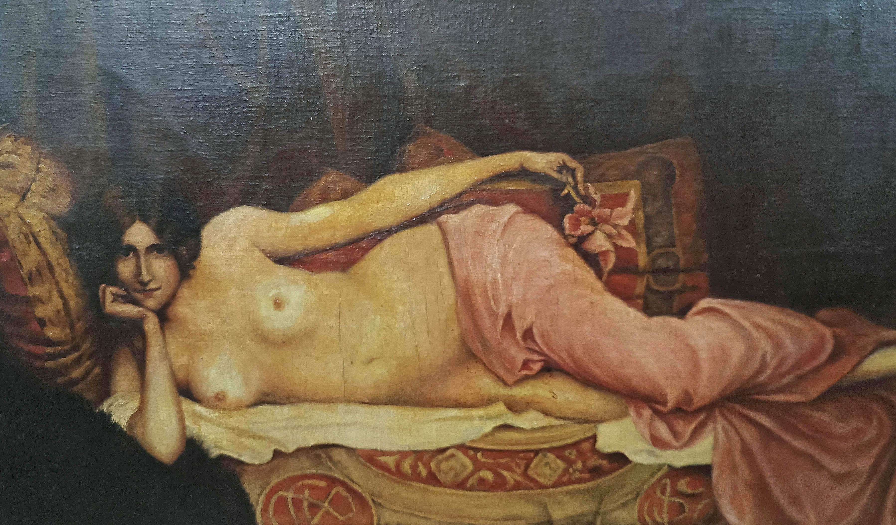 LATE 19th CENTURY ART NOUVEAU PAINTING OF A FEMALE NUDE im Zustand „Gut“ im Angebot in Firenze, FI
