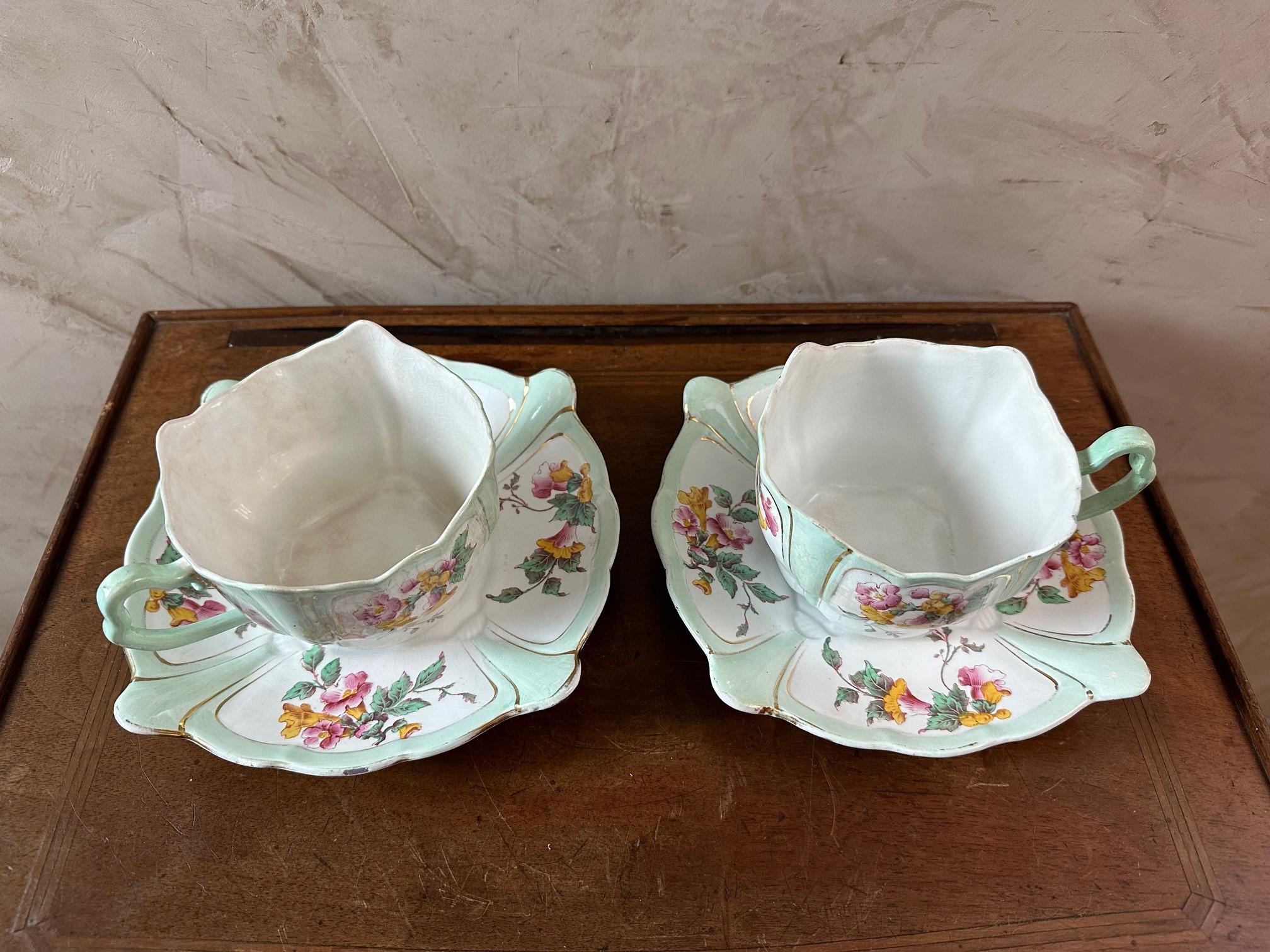 Late 19th Century Late 19th century Art Nouveau Pair of Earthenware Tea Cups, 1900s For Sale