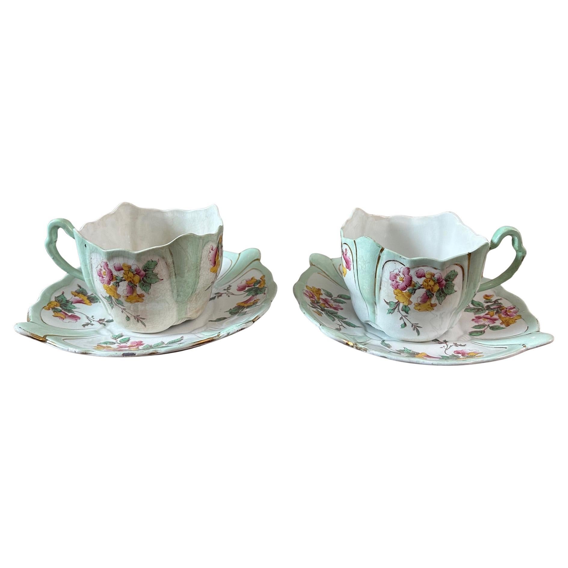 Late 19th century Art Nouveau Pair of Earthenware Tea Cups, 1900s