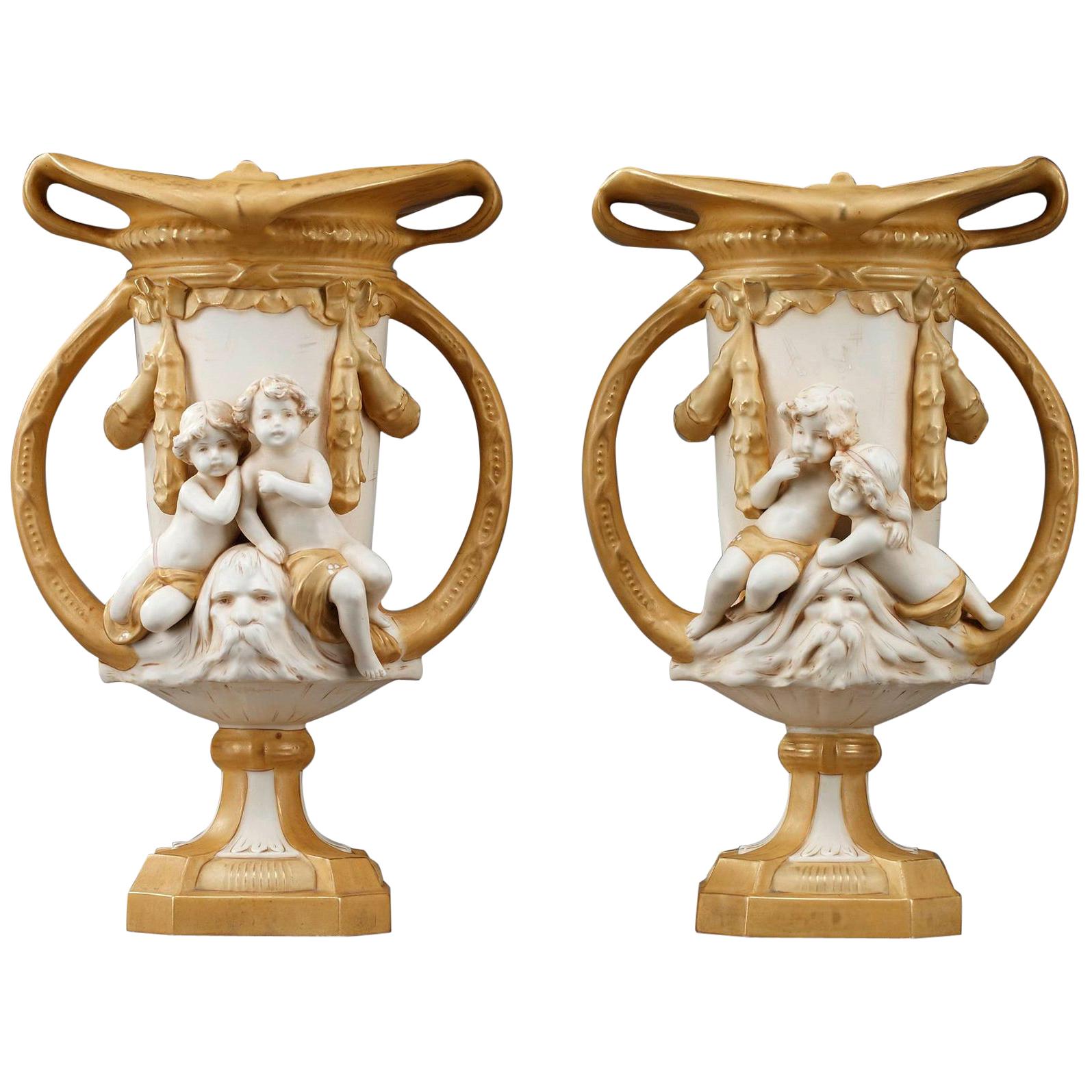 Late 19th Century Art Nouveau Royal Dux Bohemia Vases