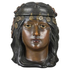 Late 19th Century Art Nouveau Tabacco Jar Earthenware Bust