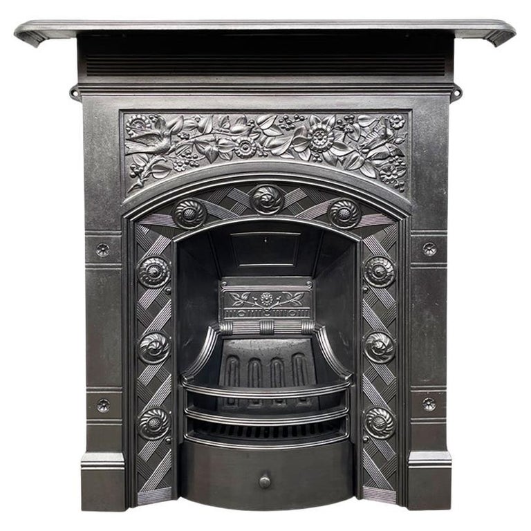 Late 19th Century Arts and Craft Cast Iron Bedroom Fireplace For Sale