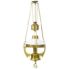 Antique Late 19th Century Arts & Crafts Brass Adjustable Hanging Lamp