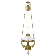 Late 19th Century Arts and Crafts Brass Adjustable Hanging Lamp