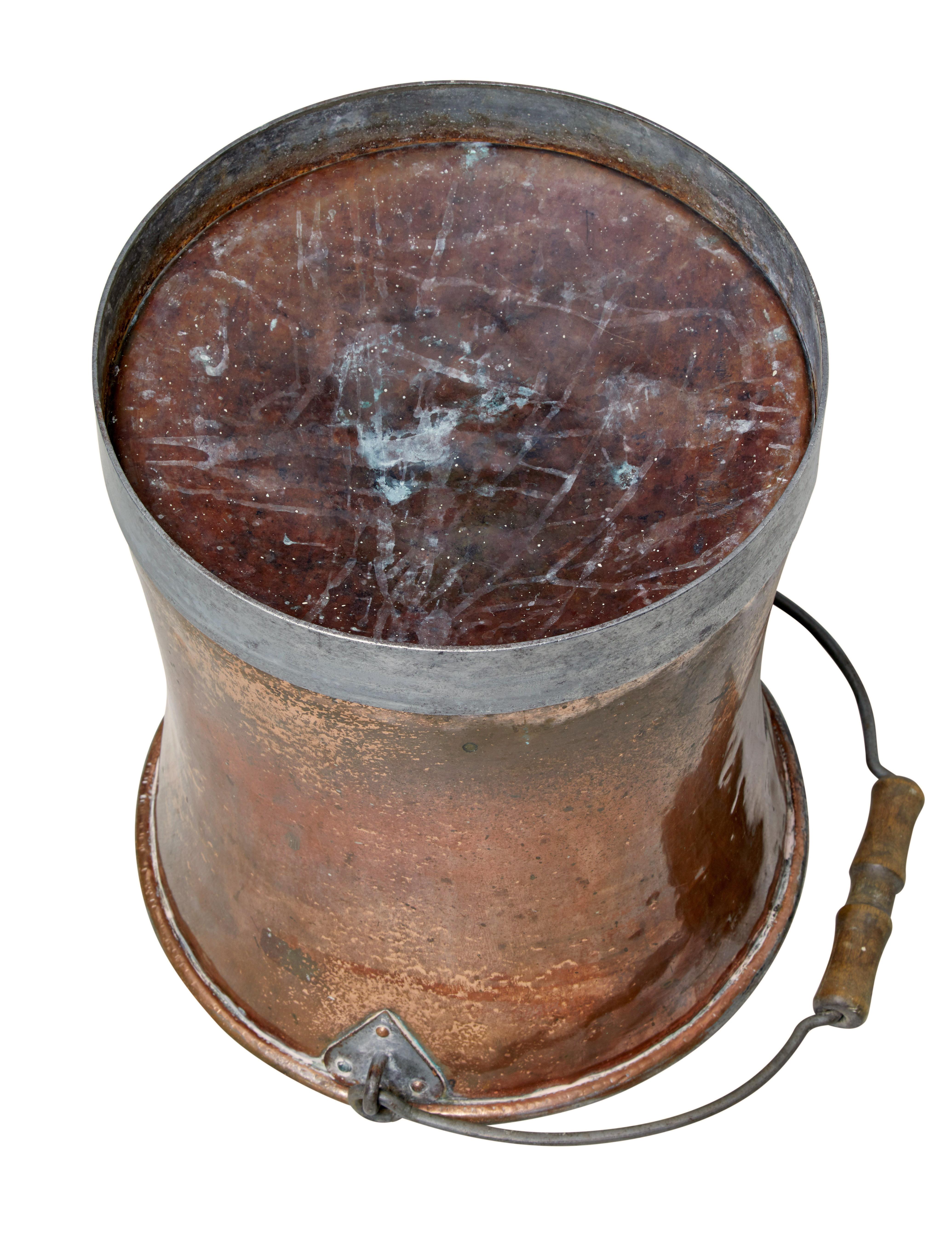 Swedish Late 19th century arts and crafts copper bucket For Sale