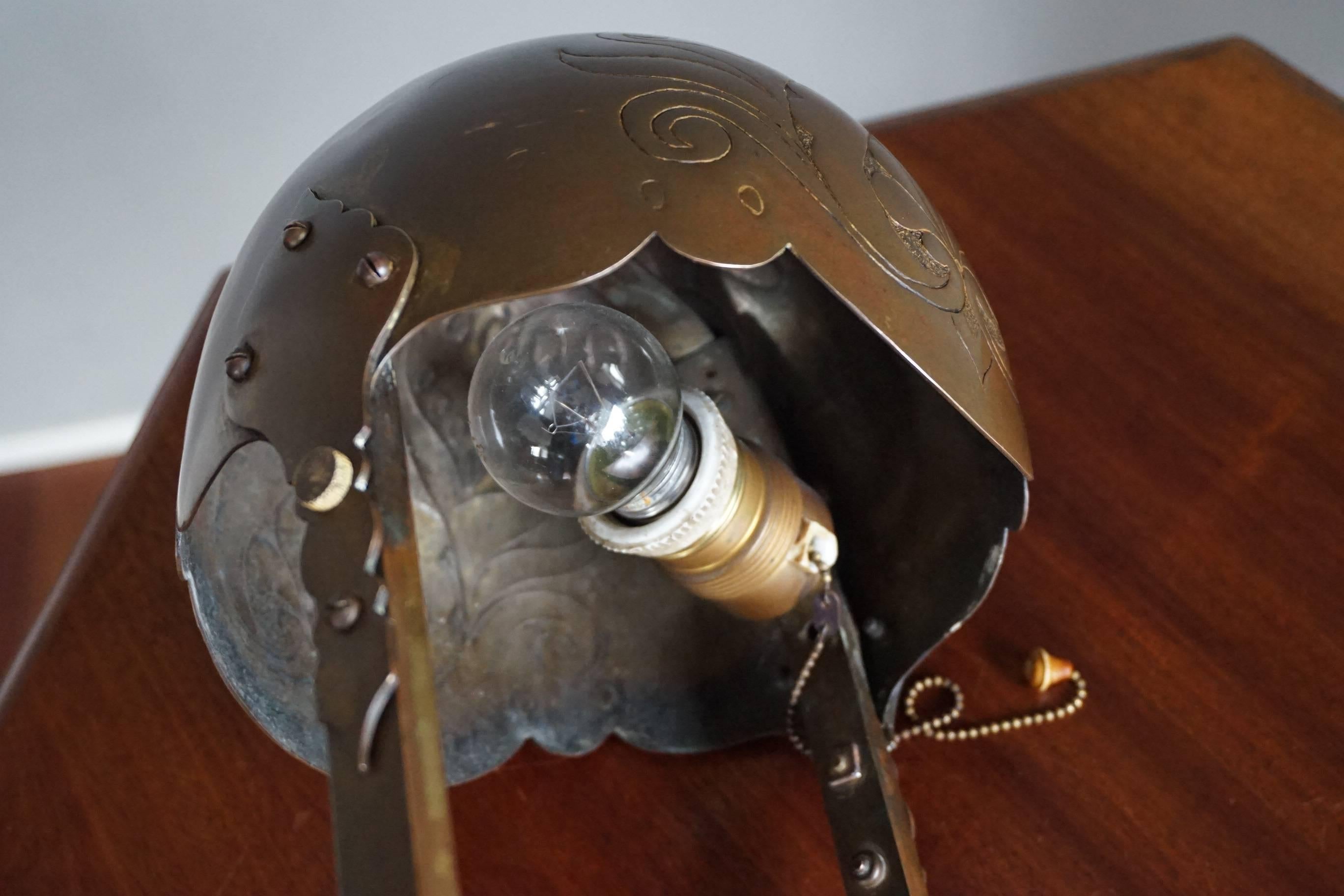 Brass Unique Late 19th Century Arts and Crafts Stylized Tree Table and Desk Lamp